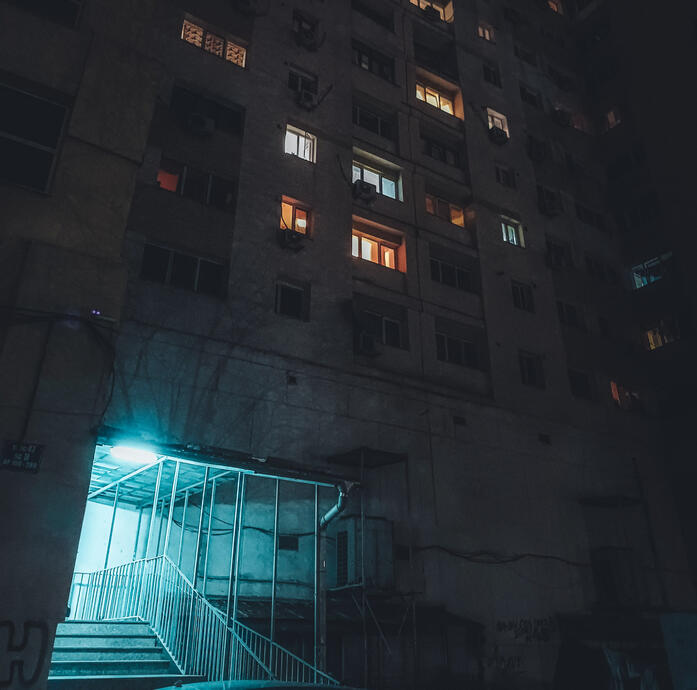 Apartment building at night